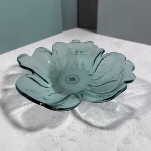 Annieglass Water Lily Serving Bowl – Hand Blown Aqua Art Glass (W105)